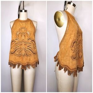 Ermanno Scervino LEATHER Crop Top Cut Out Design Halter Boho Festival Italy XS S